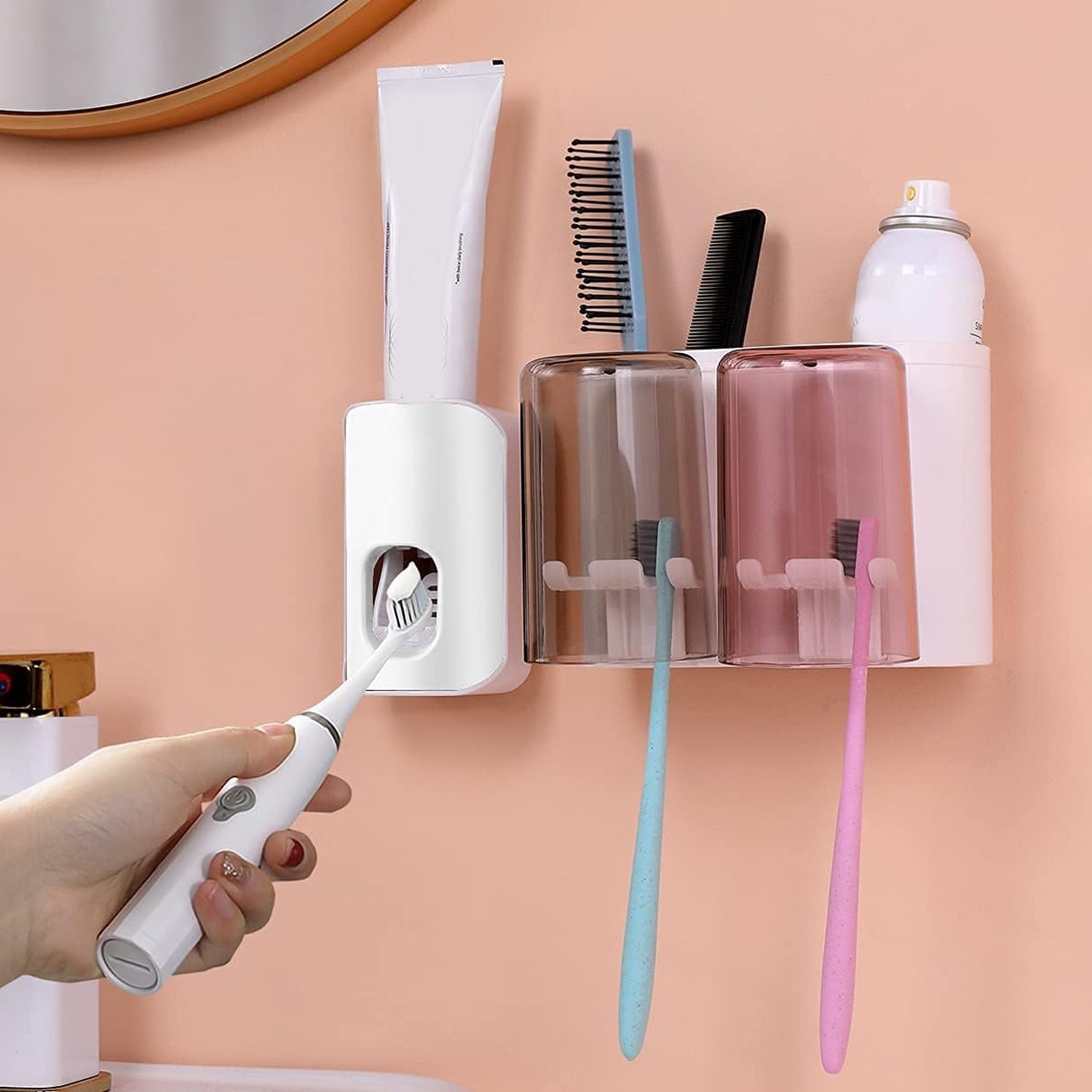 Wall Mount Toothbrush Holder with 3 & 2 Cups Automatic Toothpaste Holder Multi-Functional Kids Favorite Candy Toothbrush Holder Bathroom Accessories Organizer Rack Wall Mount Toothbrush Holder with 3 & 2 Cups Automatic Toothpaste Holder Multi-Functional Kids Favorite Candy Toothbrush Holder Bathroom Accessories Organizer Rack